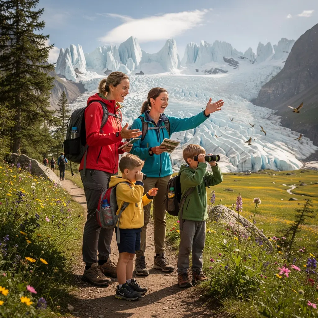 Фотограф, запечатлевающий момент на фоне заснеженных вершин и голубого неба с облаками.