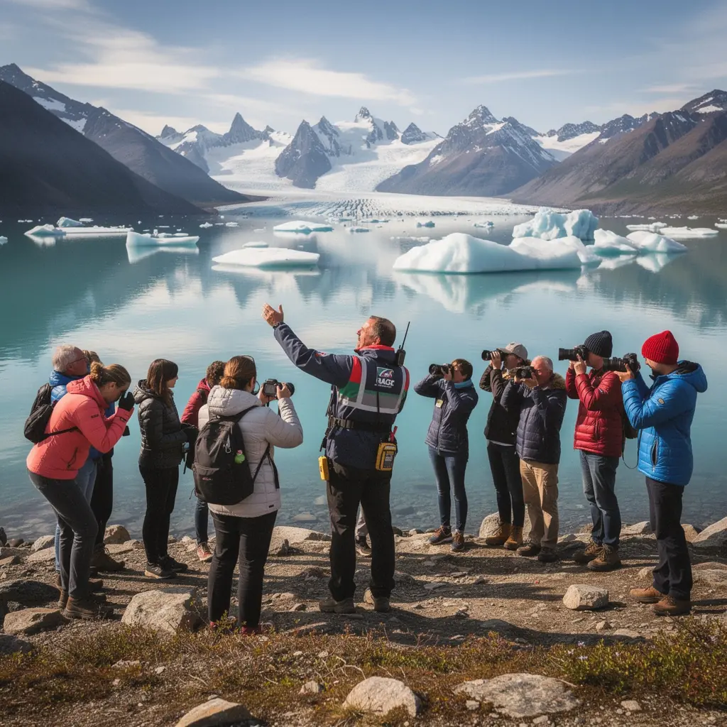 Солнечный день в национальном парке, где ледяные потоки встречаются с зелеными лугами.