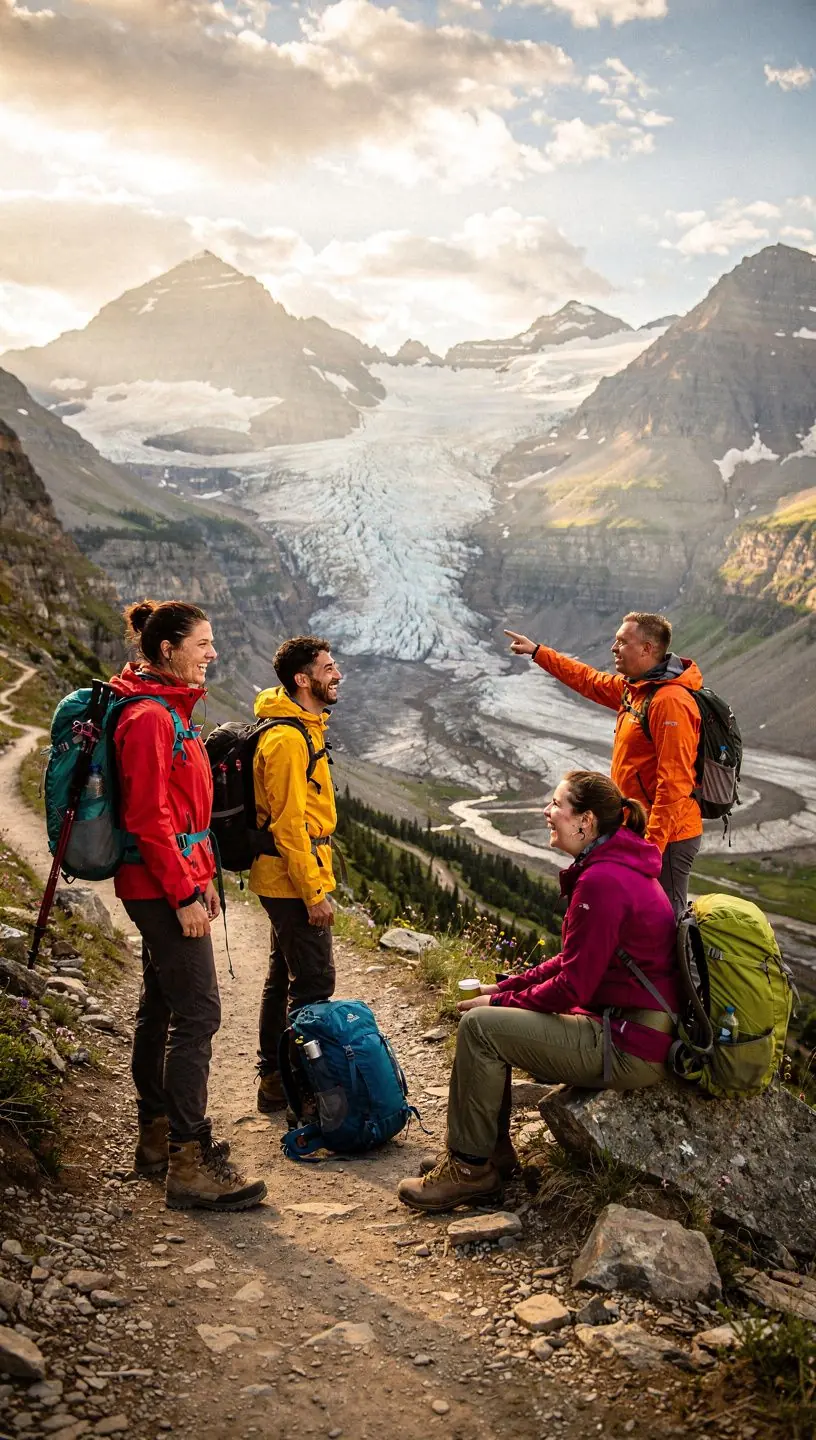 Группа туристов, наслаждающихся фотографированием природных красот.