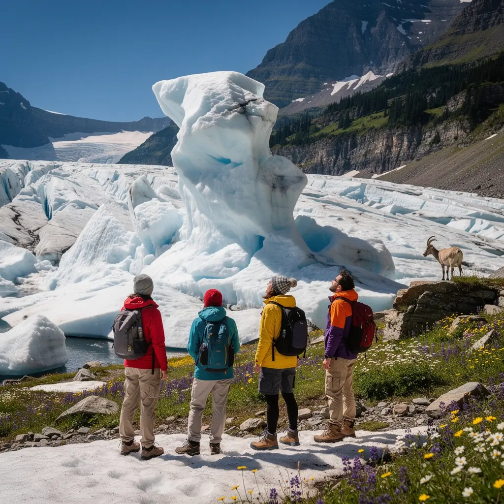 Светлые альпийские луга, усеянные дикими цветами и пасущимися животными, создающими идиллию природы.