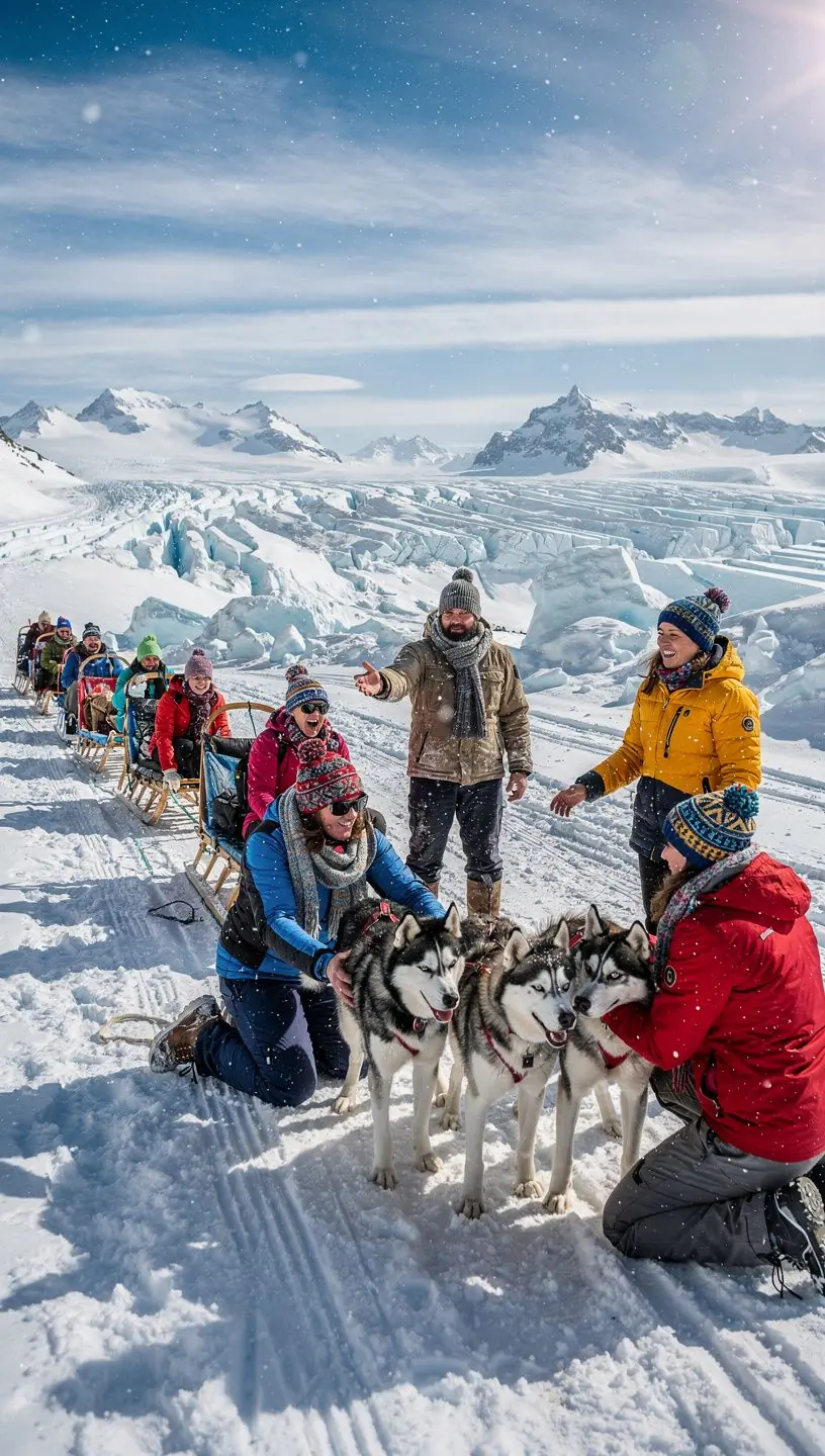 Панорамный вид на альпийские луга, покрытые цветами, с ледниками на заднем плане.